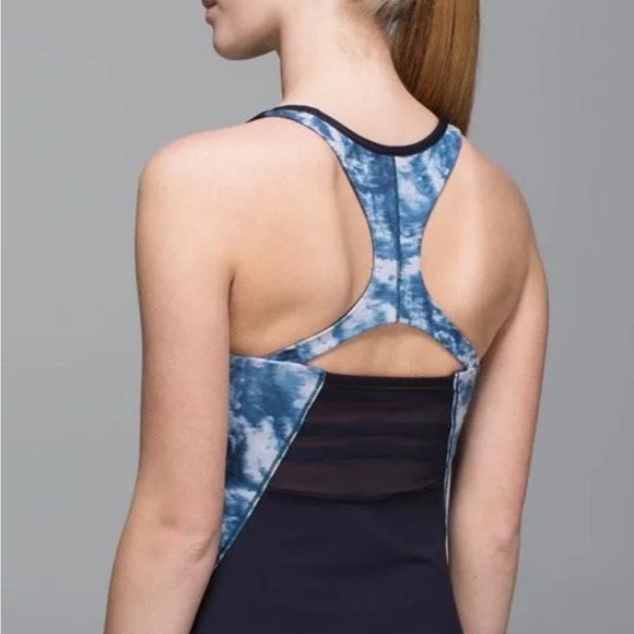 Lululemon navy blue mesh with me tank in sea side silver size 10 - Picture 2 of 10